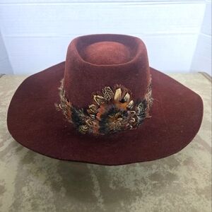 Brown Feather-Embellished Men's Hat